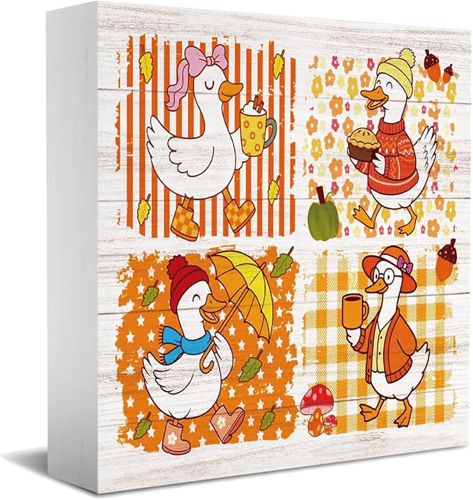 Funny Silly Goose Fall Decor for Home Office, Retro Fall Decorations, Autumn Goose Gifts for Animals Lovers Decorations for Table 5 x 5 inches (Tub 1710)
