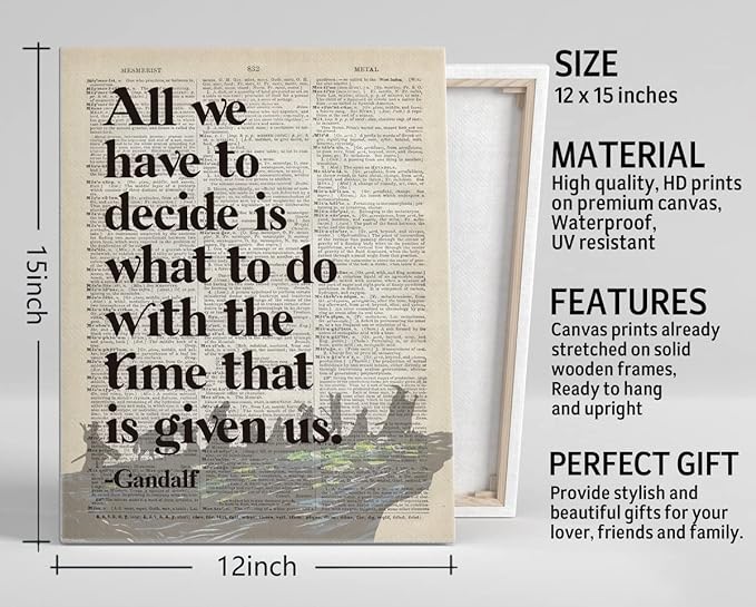 LOTR Poster, Gift for LOTR Decor, LOTR Gifts, All We Have to Decide is What to Do With The Time That is Given Us - Gandalf, Inspirational Wall Art, LOTR Canvas Prints Poster Wall Decor 12x15