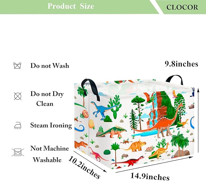 CLOCOR Rectangular Storage Basket Empty,Gift Basket, Waterproof Storage Bin with Handles, Room Decor(Ancient Dinosaurs)