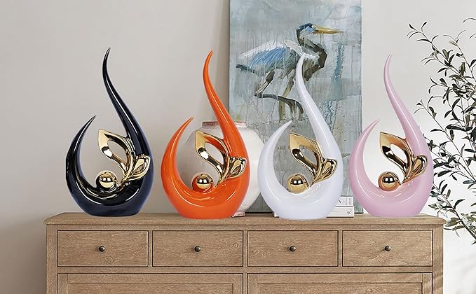 2 PCS White Home Decor Accent White and Gold Dining Table Centerpiece Decor Ceramic Mid Century Modern Bookshelf Decor Decorations Sculpture Centerpieces for Entryway Living Room Coffee Shelf Office