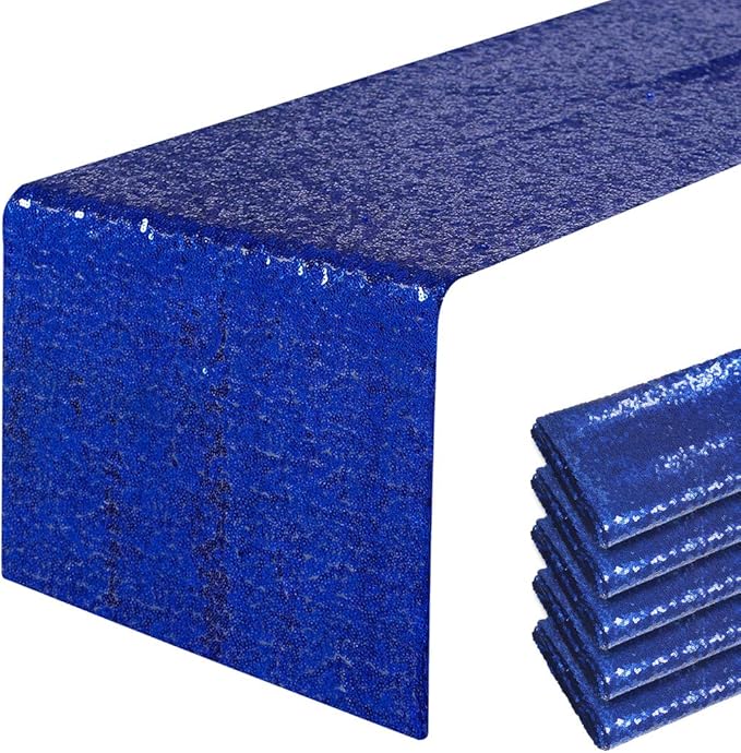 6 Packs 12 x 108 inches Royal Blue Sequin Table Runner, Glitter Royal Blue Table Runner for Wedding Birthday Bachelorette Holiday Party Supplies Decorations Bridal Shower Baby Shower