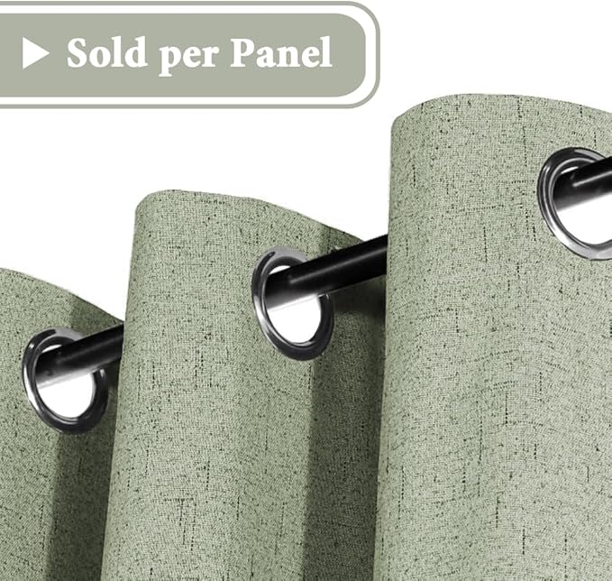 H.VERSAILTEX 100% Blackout Curtain for Bedroom 96 Inches Long Grommet Linen Face Full Light Blocking Curtain Drape for Living Room Thermal Insulated Linen Look Curtain 1 Panel, 52" W x 96" L, Sage