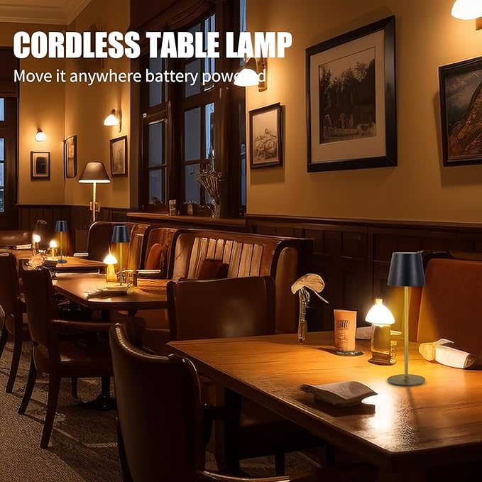 Cordless Table Lamps USB Rechargeable Lamp Simplicity Desk Lamp Built-in 4600 mAh Battery LED Battery Operated lamp with Touch Control Table lamp - Bedroom/Desk/Reading/Patio(2Pcs-Black)