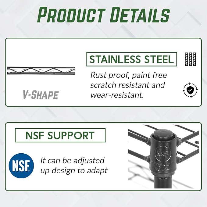 PayLessHere 5-Tier Adjustable Wire Shelf 12" W x 17" D x 48" H Max Load 750 lbs, Easy Assembly, Versatile Storage Solution, Durable and Stable for Home and Office,Black