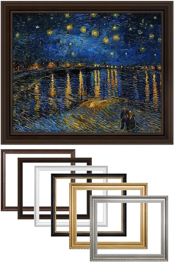 DECORARTS - Starry Night Over The Rhone - Vincent Van Gogh Giclee Prints w/Antique Brown Frame for Wall Decor. Picture Size: 20x16, Total Size w/Frame: 23x19