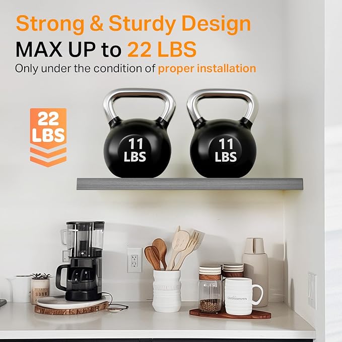 BAYKA Grey Floating Shelves for Wall, Wall Mounted Rustic Wood Shelves for Bathroom, Bedroom, Living Room, Kitchen,Small Hanging Shelf for Books/Storage/Room Decor (Set of 3, 15.7in)