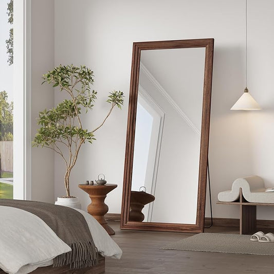 Full Length Mirror,71x32 Inch Full Length Mirror Wall Mounted,Vertical Hanging,Leaning Standing for Bedroom,Living Room,Rectangular Wooden Frame,Wood Brown Color.