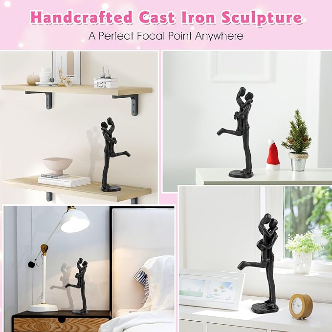Loving Couple Iron Sculpture, Black Metal Couple Statue in Love, Wedding Anniversary Romantic Gifts for Wife Husband Girlfriend Boyfriend Women Men, Birthday Gifts for Wife Girlfriend