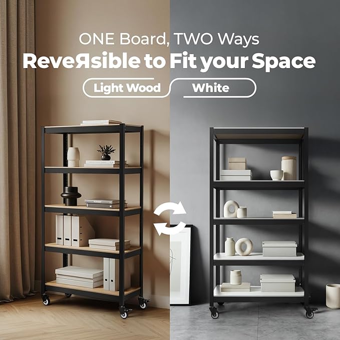 HOMEDANT House 5-Tier Metal Boltless Rolling Cart Shelf Rack Casters Heavy Duty Wheel Shelving Unit Adjustable Utility Storage Shelves Organizer Shelf Kitchen Garage 48.1" W x 18.5" D x 75.4" H 3Pack