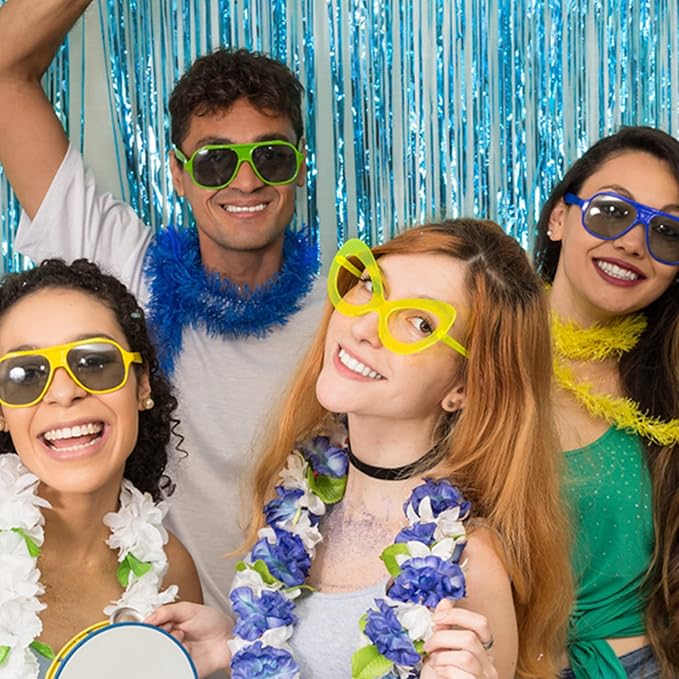 20 Pack Foil Curtain Backdrop Blue Metallic Tinsel Foil Fringe Curtains Photo Booth Props for Birthday Wedding Engagement Baby Shower Bachelorette Christmas Holiday Celebration Party Decorations