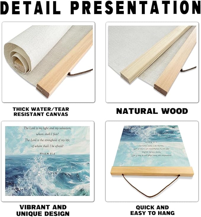 Christian Canvas Poster, Psalm 27:1 Canvas Poster Wood Hanger, Christian Wall Art, Bible Verse Posters, William Morris Prints Decor, Ocean Watercolor Decors, Home Decor Accent