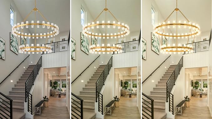 60 Inch Gold Wagon Wheel Chandelier with Crystal Shade, 2 Tier 100 Lights, Modern Farmhouse Style, Ideal for Dining Room, Kitchen, Entryways