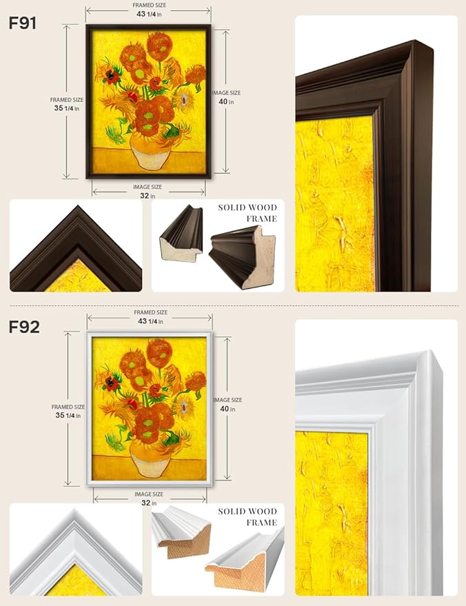 DECORARTS - Sunflowers by Vincent Van Gogh, Large Giclee Canvas Print with Solid Wood Frame, Oversized Wall Art Decor