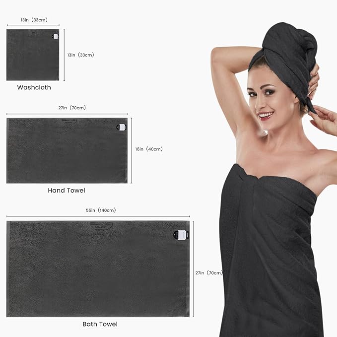 SEMAXE Bathroom Towel Set, 8-Piece Gray Cotton Towels with Loops – 2 Bath, 2 Hand, 4 Washcloths, Soft, Absorbent & Durable