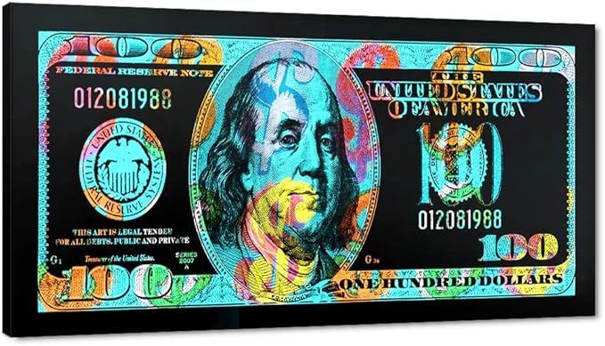 Modern Home Decor Large Graffiti Wall Art for Wall Canvas Office Home Decor 100 Dollar Poster and Prints Wall Art HD Print for Living Room Bedroom Bathroom Wall Hang Up Framed Easy to Hang-40 Wx20 H