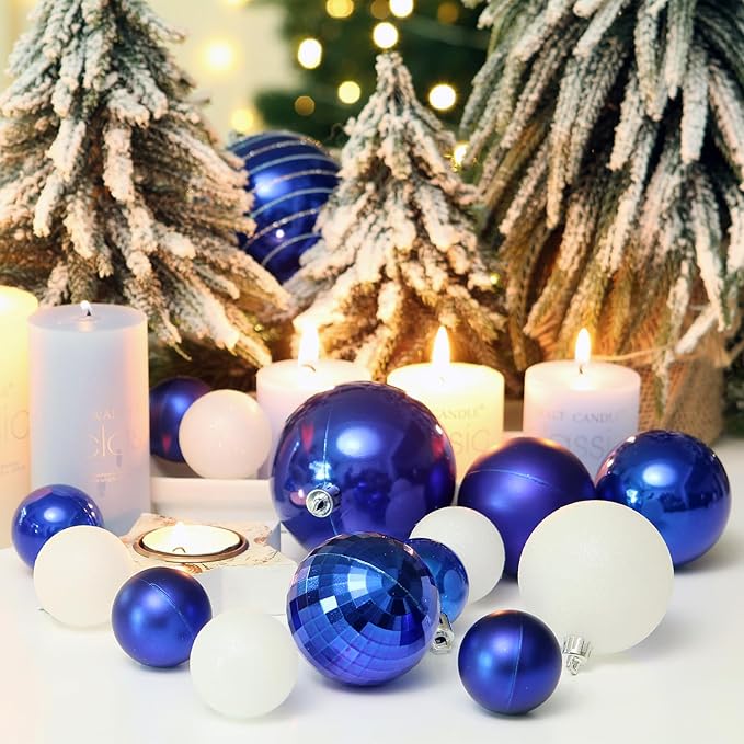 Sea Team 87-Pack Shatterproof Blue Christmas Ball Ornaments Set, Assorted Multi-Sized Hanging Baubles, Xmas Tree Decorations, Seasonal Décor for Holiday Wreath Garland, Hooks Included