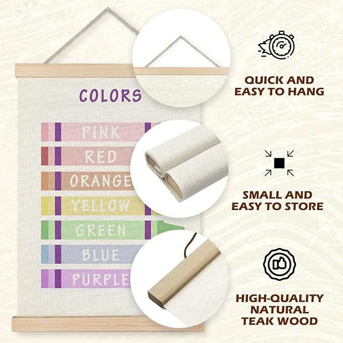 Supwhd Shapes Colors Posters for Classroom Wall, Shapes Colors Learning Poster Hanger Frame Wall Decor for Classroom Nursery Kids Room Playroom Preschool Decor, 12x16 Set of 2（Purple）