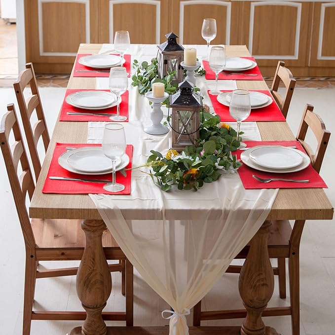 Cloth Red Placemats Set of 8, Linen Type Fabric Placemats Machine Washable Heat Resistant Placemats Polyester Place Mats for Halloween, Thanksgiving, Christmas and Valentine Dining Table (Red)