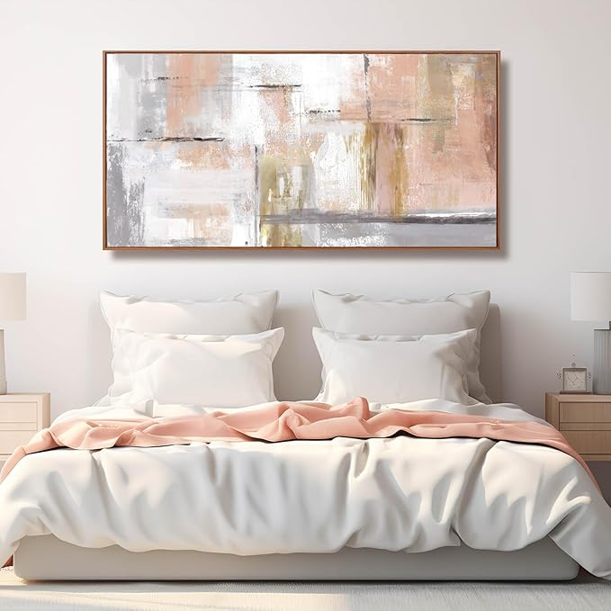 Kureful Abstract Wall Art Gold Wall Decor for Girl Pink Pictures for Living Room Hand Painted Painting for Bedroom Home Office Wall Decorations 24"x 48"