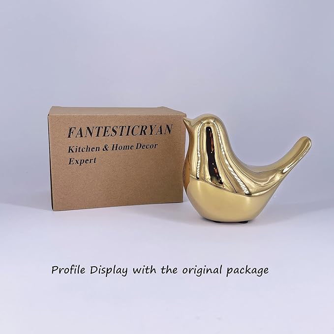 FANTESTICRYAN Small Birds Statues Gold Home Decor Modern Style Figurine Decorative Ornaments for Living Room, Bedroom, Office Desktop, Cabinets