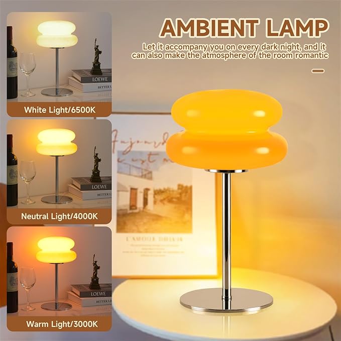 Bedroom Mushroom lamp, Medieval Modern Bedside Table lamp, dimmable Retro Egg Tart Headlight, Unique Home Mushroom Decoration Aesthetic Lovely Living Room Desk lamp (Orange)