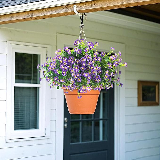 Outdoor Artificial Flowers UV Resistant & Fade Proof, 12 Pack Realistic Fake Flowers for Garden, Patio, Lawn Decor - Weatherproof Plastic Plants (Purple)