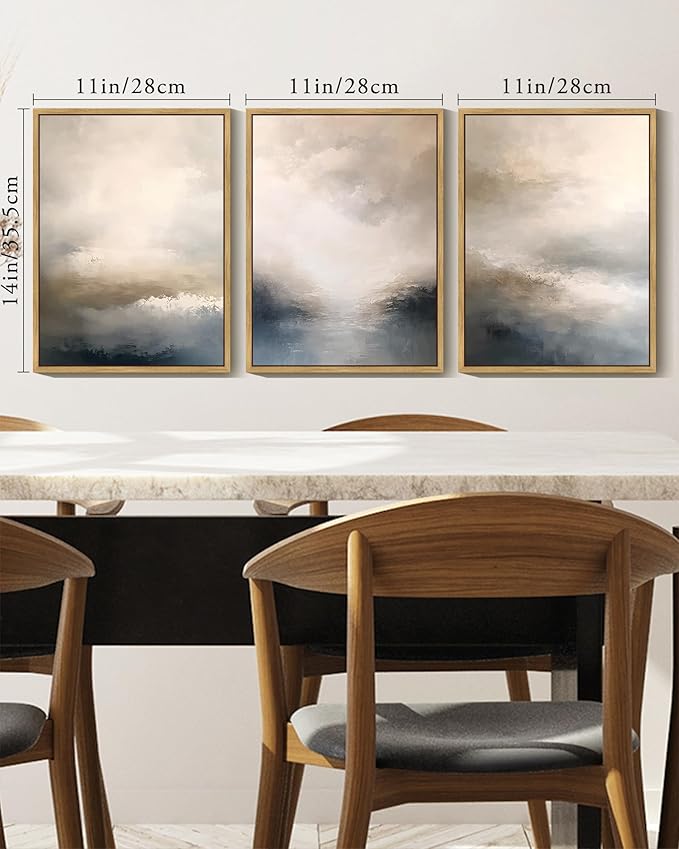 KUVIOKE Boho Abstract Wall Art Framed Minimalist Beige Gray Prints Watercolor Neutral Rustic Artwork Hallway Bedroom Living Room Decor 11x14in (Natural Framed)