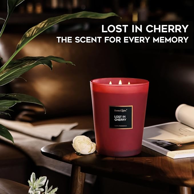 HomeLights Highly Scented Candles, Big 33.3 oz for Home, Natural Soy Aromatherapy Candles, Smokeless Long Lasting 130 hrs with 3 Cotton Wicks, Candles Gifts for Women & Men - Lost in Cherry