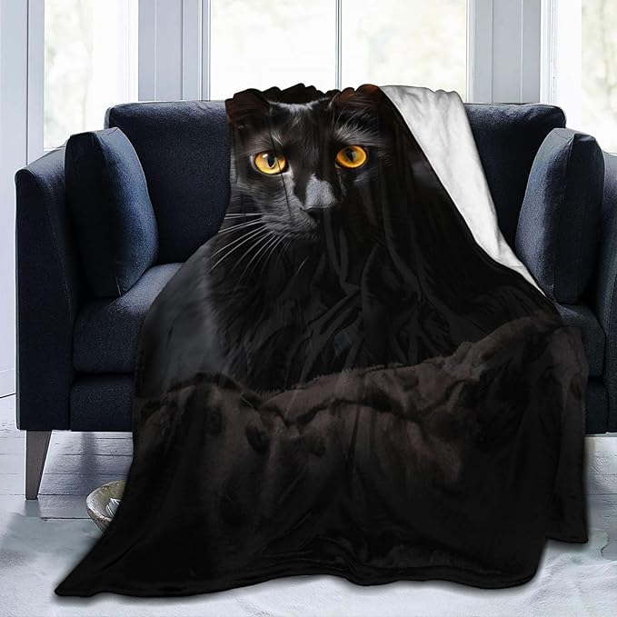 Cute Black Cat Blanket Gifts for Cat Lovers Grils Women Animal Kitten Flannel Throw Blankets for Home Couch Bed Sofa Soft Fuzzy Lightweight Decor Adults All Season 80x60 Inches