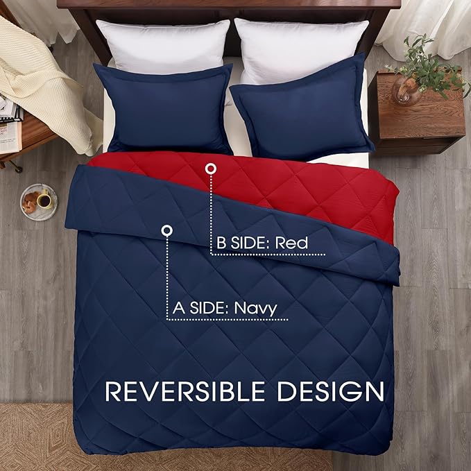 Basic Beyond Queen Navy and Red Comforter Set - 1 Comforter (88"x92") and 2 Pillow Shams (20"x26"+2")