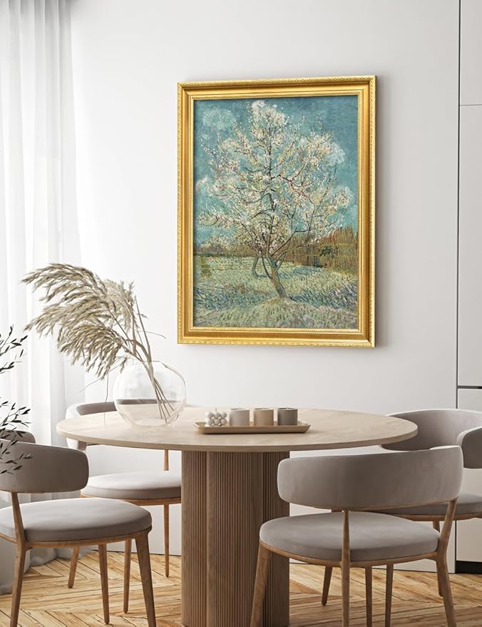 DECORARTS - Vincent van Gogh's The Pink Peach Tree. Museum-Quality Giclee Print on Cotton Canvas, Gold Solid Wood Frame, Framed Size: 34.75x28.75 in, Made in USA