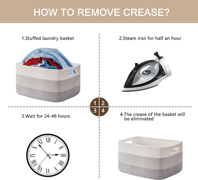 OIAHOMY 108L Large Cotton Rope Basket, Rectangle Woven Baskets for Storage, Nursery Blanket Storage Living Room, Toy Basket With Handle-25”x16”x16”-Gradient Grey