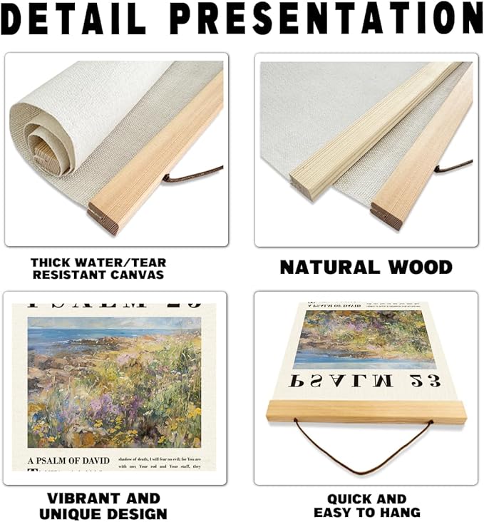 Christian Canvas Poster, Psalm 23 Canvas Poster Wood Hanger, The Lord Is My Shepherd Christian Wall Art, Bible Verse Posters, William Morris Prints Decor, Home Decor Accent