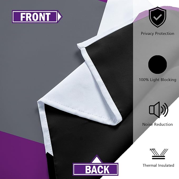 Purple 100% Blackout Curtains for Bedroom 84 inch Length 2 Panels Set Black Grey Modern Abstract Geometric Black Out Curtains Insulated Room Darkening Window Drapes for Living Room, 52Wx84L