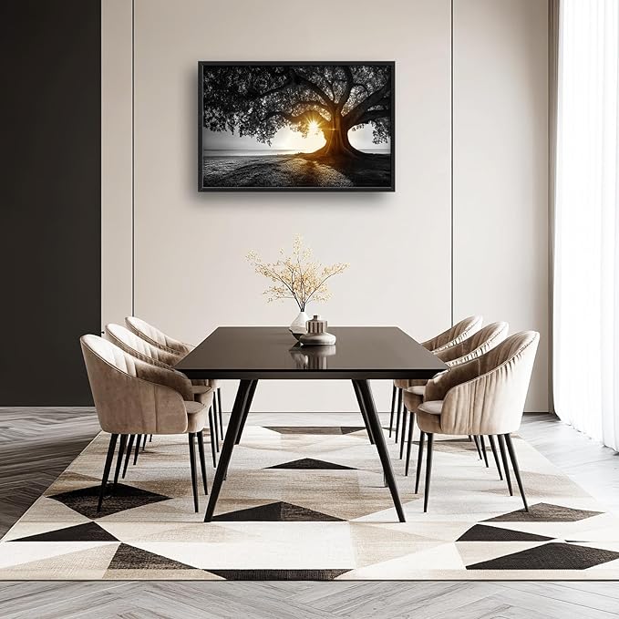 Olivine Tree Wall Art, Sunset Pictures Wall Decor, Black And White Painting, Nature Scenery Canvas Prints, Framed Artwork for Bathroom Bedroom Living Room Office Home Decoration 36"x24"