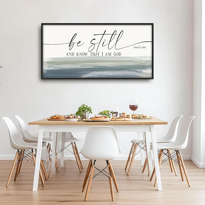 Flintis Large Christian Wall Art Be Still and Know That I Am God Sign Pictures Wall Decor Bible Verse Canvas Painting Print Artworks Framed for Living Room Bathroom Master Bedroom Office 60L x 30W