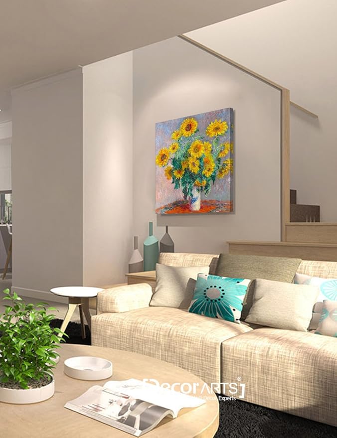 DECORARTS - Monet Sunflowers, Claude Monet Art Reproduction. Giclee Canvas Prints Wall Art for Home Decor 24x20