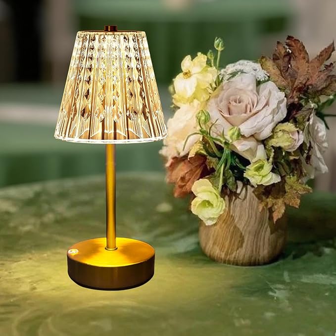 Gold Cordless Table Lamp Rechargeable,5000mAh Battery Operated Lamps,Mini Small Crystal Table Lamp for Restaurant Dining Bathroom/Kitchen Counter/Rechargable Touch Lamp for Home Dinner Shower Lamp