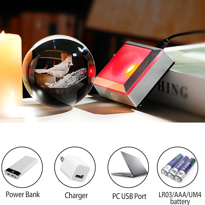 Cardinal Gifts for Women, Mom - 3D Crystal Ball 3.15in with Multicolor Led Light Base - Gifts for Daughter, Sister - Christmas Cardinal Statue Night Light Table Home Decor