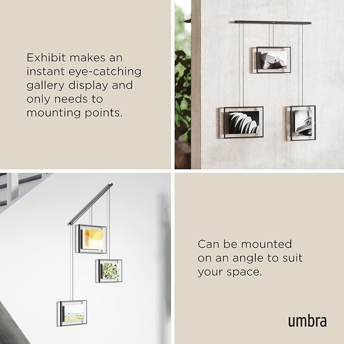 Umbra Exhibit Picture Frame Gallery Set Adjustable Collage Display for 5 Photos, Prints, Artwork & More (Holds Two 4 x 6 inch and Three 5 x 7 inch Images), Black