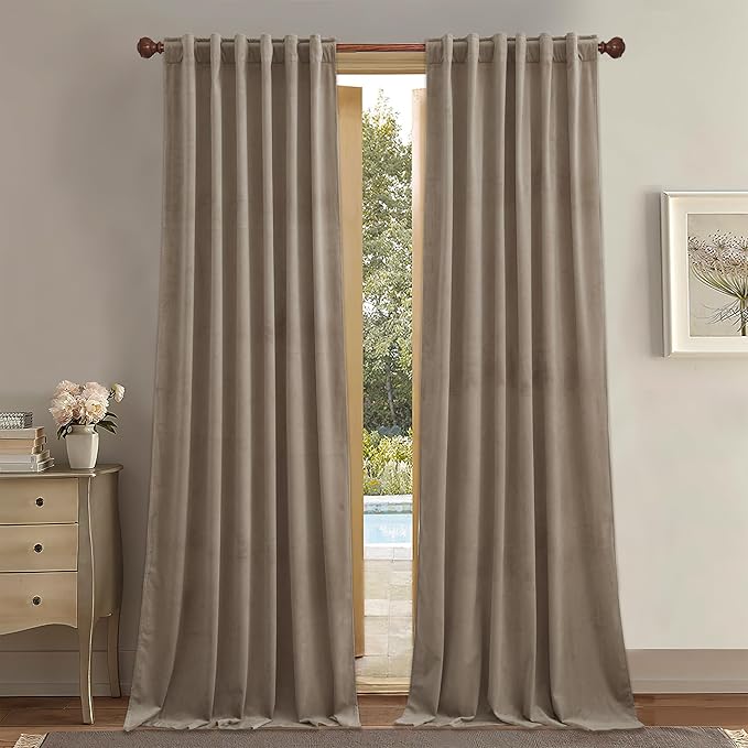 StangH Camel Beige Curtains 132 inches Long Back Tab Room Darkening Sliding Door Drapes, Heavy Duty Curtain Panels for Neutral & Versatile Home Decor, W52 x L132, 2 Panels