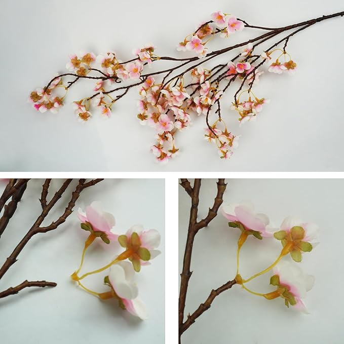 Uieke Silk Cherry Blossom Branches, 40.5in Artificial Cherry Blossom Flowers Long Stems Fake Flowers Vase Arrangements for Wedding Home Japanese Decor, Set of 8, Pink