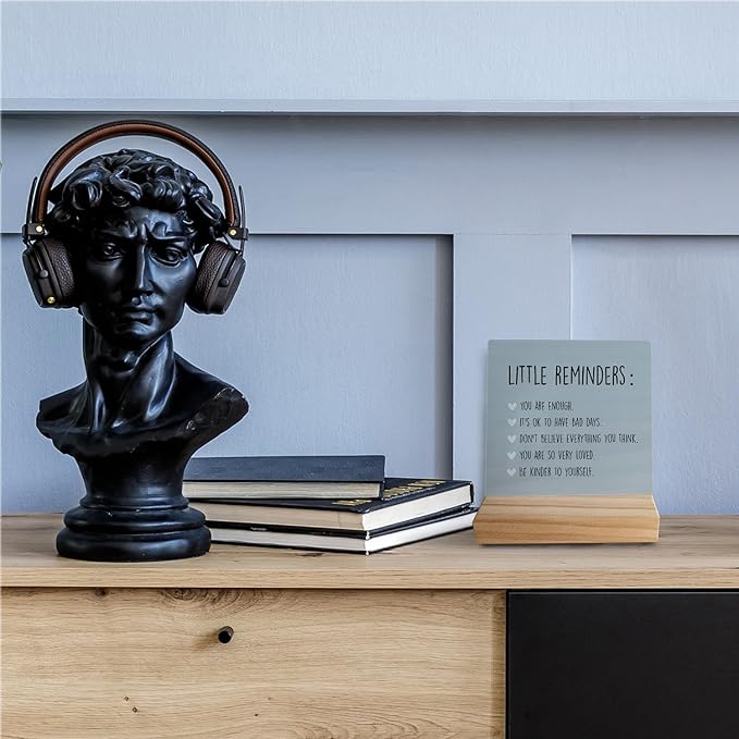 Inspirational Gift Wooden Sign - Mental Health Gift for College Girls, Self Love Gifts, Little Reminders Office Decor Sign, Back to School Gifts for College Students (Blue)