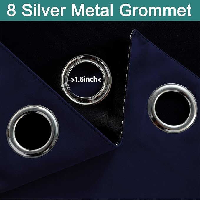 Yakamok 100% Blackout Curtains with Black Liners, Thermal Insulated Full Blackout 2-Layer Lined Drapes Room Darkening Curtain Panel for Bedroom(Navy Blue, 2 Panels, W52 x L72)