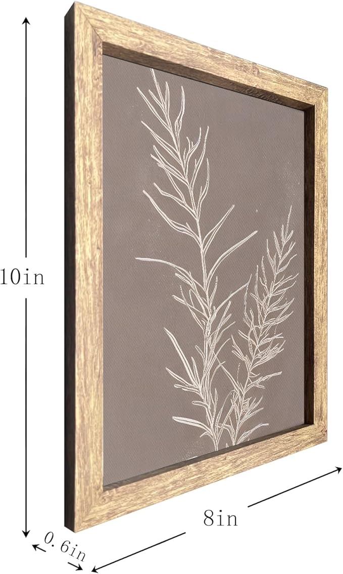 GUMEYJIA Botanical Wall Art Print White Leaves on Brown Background Rustic Frame Modern Farmhouse Home Decor Kitchen Wall Signs (Frame 8x10in)