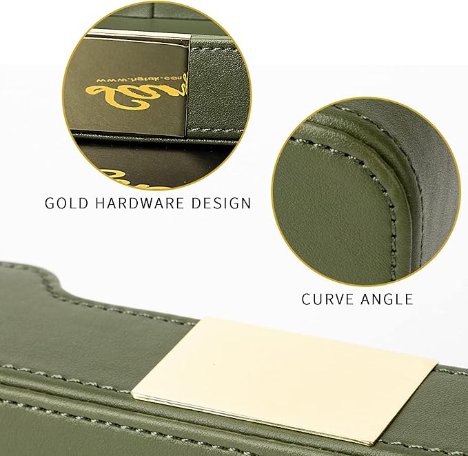 SANZIE Luxury Leather Tray Desktop Storage Catchall Organizer Decorative Tray for Entryway Table to Hold Jewelry Watch Keys Phone Wallet (Metal Glided, Green)