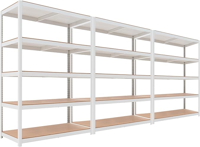 HOMEDANT House Lift-Beam White Boltless Heavy Duty Garage Storage Shelving Adjustable 5-Tier Metal Shelves Laminated Shelf Industrial Utility Rack Pantry 48.1" W x 24.4" D x 71.3" H 3Pack