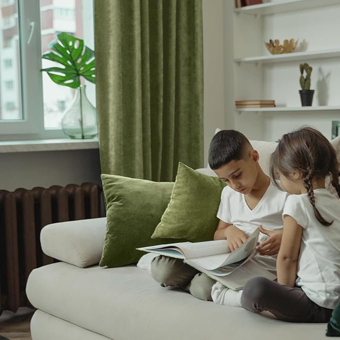 BGment Sage Green Velvet Curtains for Living Room, Super Soft Thermal Insulated Soundproof Blackout Back Tab and Rod Pocket Luxury Decorative Curtains for Bedroom, Set of 2 Panels, 52 x 102 Inch