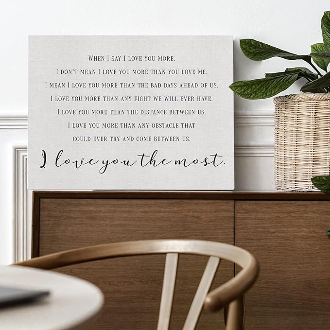Bedroom Canvas Wall Art When I Say I Love You More Romantic Quote Print Framed Marriage Painting Artwork Ready to Hang Home Wall Decor Wedding Gift 15x11.5 Inches