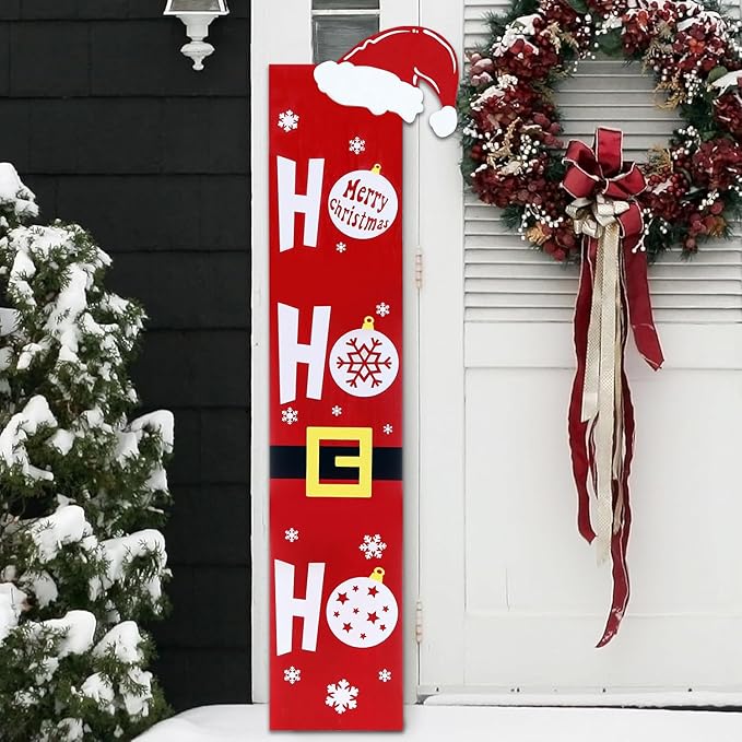 HOMCDALY Wooden Santa Welcome Sign for Front Porch and Door, Outdoor Christmas Porch Decor and Farmhouse Decorations (47in)